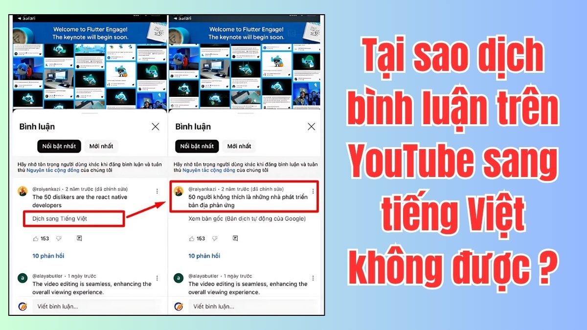 Tại sao dịch bình luận trên YouTube sang tiếng Việt không được?