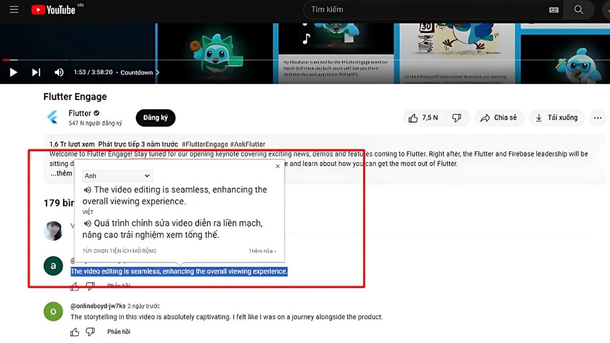 Có cách nào dịch bình luận trên YouTube sang tiếng Việt chính xác không?