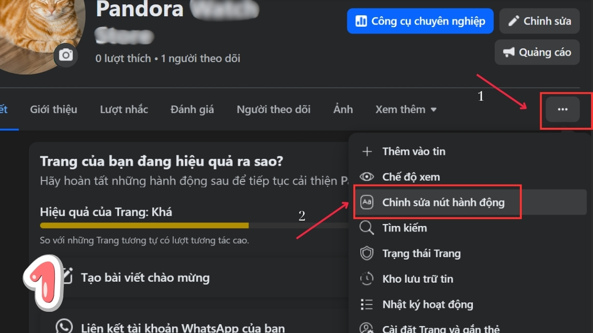 thêm nút "Gửi tin nhắn WhatsApp" vào Fanpage - bước 1