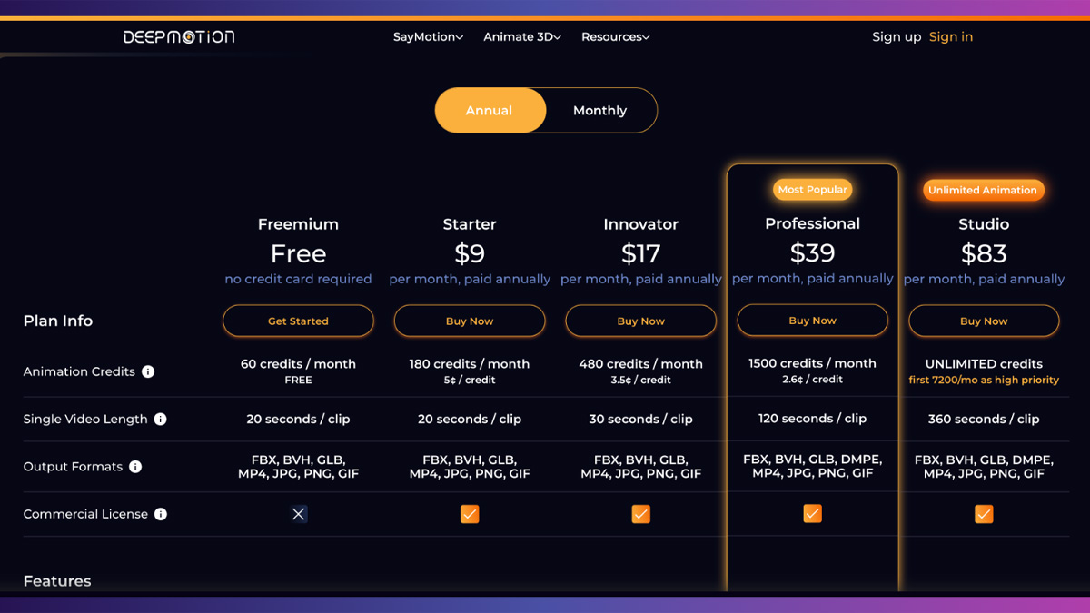 Deepmotion có phiên bản miễn phí không